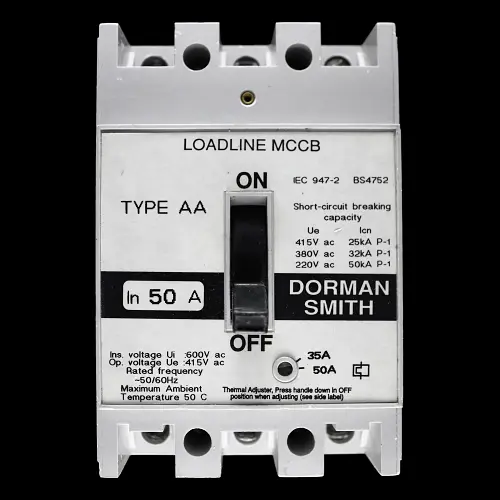 DORMAN SMITH 50 AMP 25kA TRIPLE POLE MCCB LOADLINE AA WHITE