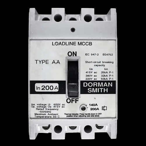 DORMAN SMITH 200 AMP 25kA TRIPLE POLE MCCB LOADLINE AA WHITE