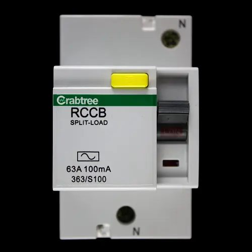 CRABTREE 63 AMP 100mA DOUBLE POLE RCCB RCD STARBREAKER 363/S100