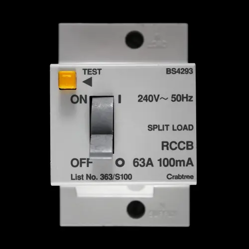 CRABTREE 63 AMP 100mA DOUBLE POLE RCCB RCD STARBREAKER 363/S100