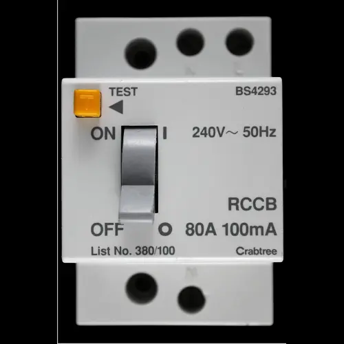 CRABTREE 80 AMP 100mA DOUBLE POLE RCCB RCD 380/100