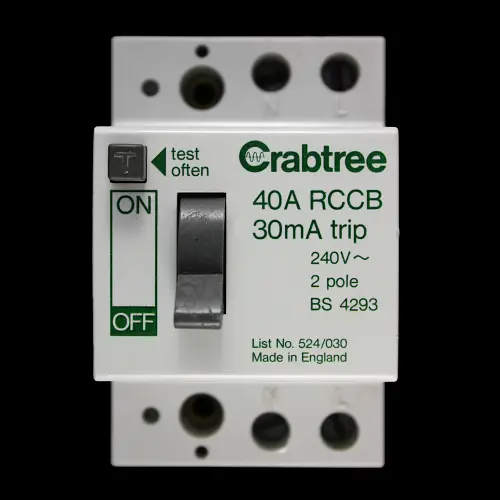 CRABTREE 40 AMP 30mA DOUBLE POLE RCCB RCD 524/030