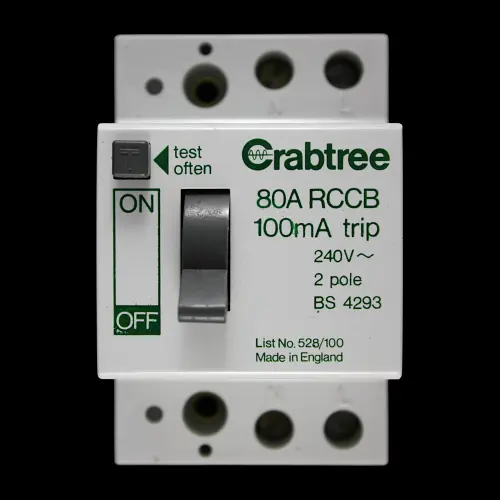 CRABTREE 80 AMP 100mA DOUBLE POLE RCCB RCD 528/100