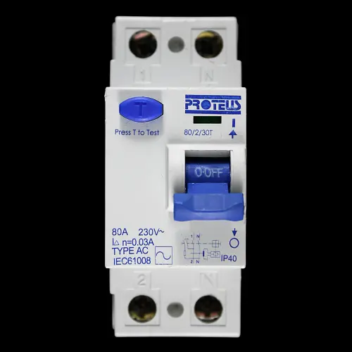 PROTEUS 80 AMP 30mA DOUBLE POLE RCD TYPE AC 80/2/30T BLUE