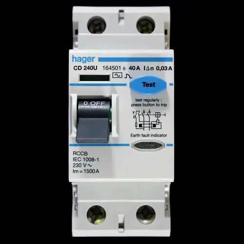 HAGER 40 AMP 30mA DOUBLE POLE RCCB RCD TYPE AC CD 240U 164501