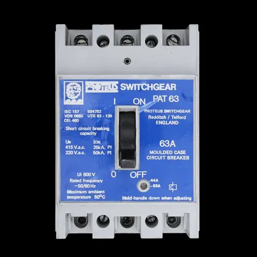 PROTEUS 63 AMP 25kA TRIPLE POLE MCCB SWITCHGEAR PAT63 WHITE