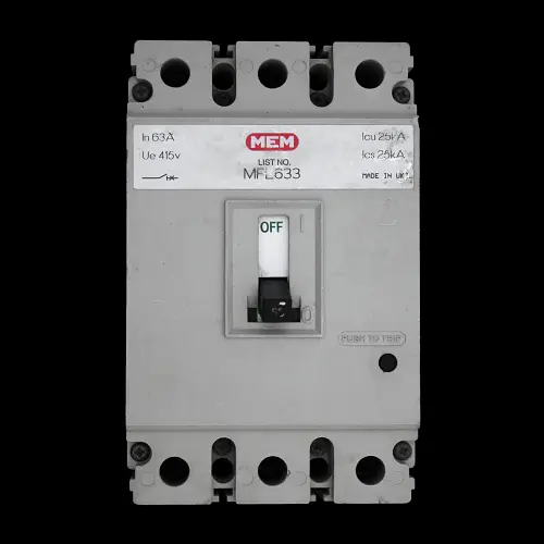 MEM 63 AMP 25kA TRIPLE POLE MCCB MFL 633 MFL633