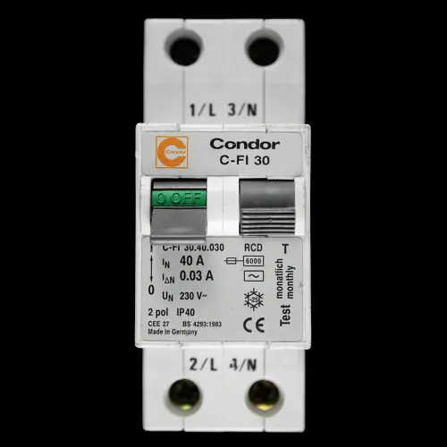 CONDOR 40 AMP 30mA DOUBLE POLE RCCB RCD C-FI 30.40.030