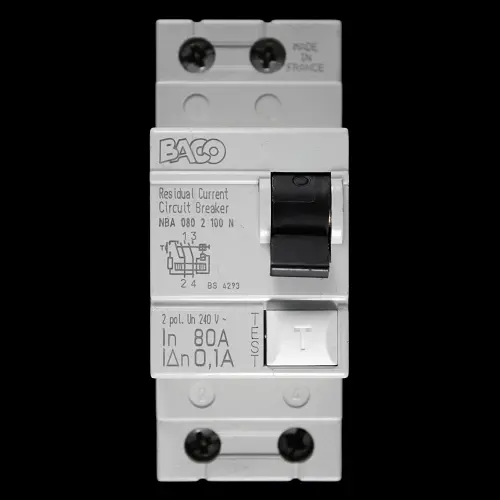 BACO 80 AMP 100mA DOUBLE POLE RCCB RCD NBA 080 2 100 N