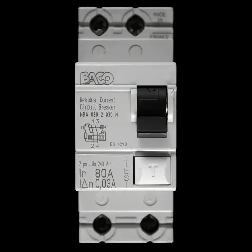 BACO 80 AMP 30mA DOUBLE POLE RCCB RCD NBA 080 2 030 N