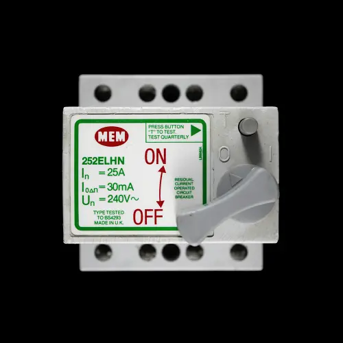 MEM 25 AMP 30mA DOUBLE POLE RCCB RCD 252 ELHN