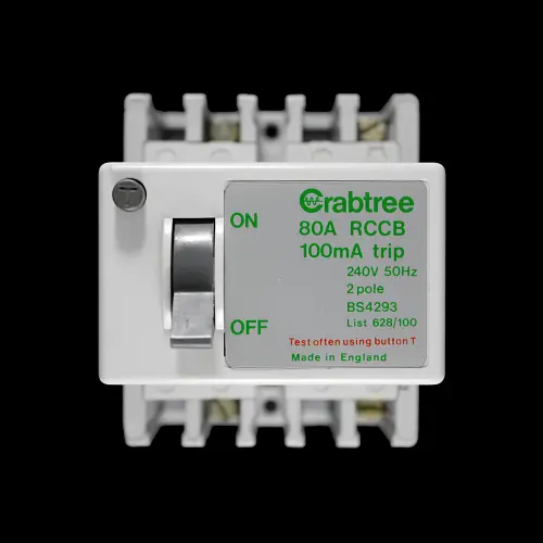CRABTREE 80 AMP 100mA DOUBLE POLE RCCB RCD 628/100