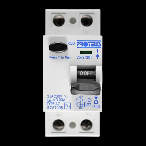 PROTEUS 25 AMP 30mA DOUBLE POLE RCD TYPE AC 25/2/30T