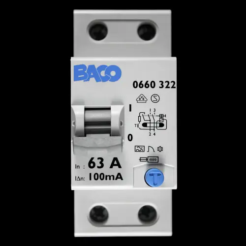 BACO 63 AMP 100mA DOUBLE POLE RCD TYPE A 0660 322
