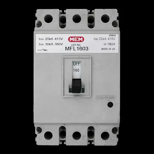 MEM 160 AMP 25kA TRIPLE POLE MCCB MFL1603 GREY