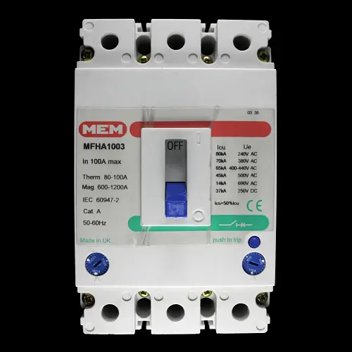 MEM 100 MCCB TRIPLE POLE 65kA MFHA1003 MFL1003
