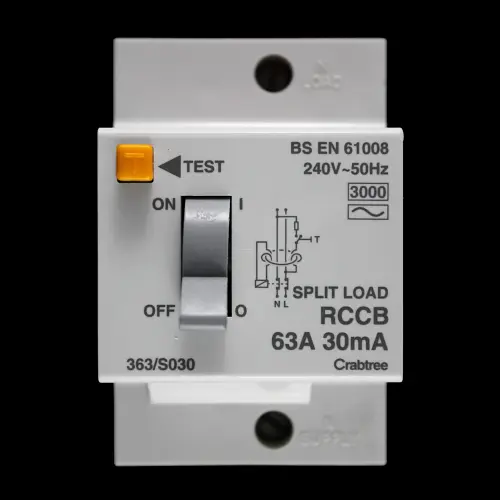 CRABTREE 63 AMP 3kA 30mA DOUBLE POLE RCCB RCD STARBREAKER SPLIT LOAD 363/S030