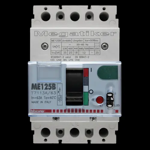 BTICINO 63 AMP 25kA TRIPLE POLE MCCB MEGATIKER ME125B T7113A/63 HN304