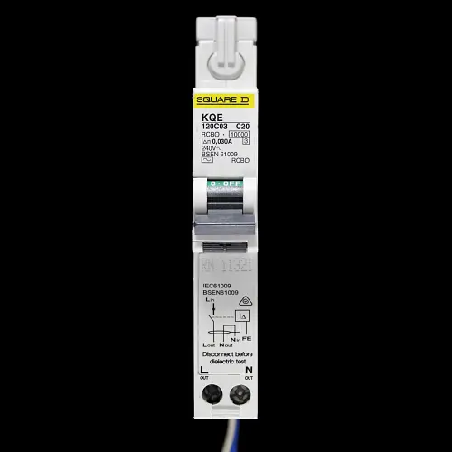 SQUARE D 20 AMP CURVE C 10kA 30mA RCBO TYPE AC KQE 120C03