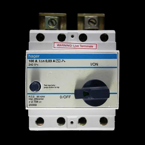 HAGER 100 AMP 30mA FOUR POLE RCD TYPE AC U794 U1 20069