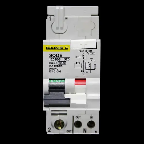 SQUARE D 20 AMP CURVE B 6kA 30mA DOUBLE POLE RCBO TYPE AC SQOE120B03