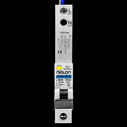 NIGLON 6 AMP CURVE B 6kA 30mA RCBO RCBO1-06/30 BLUE