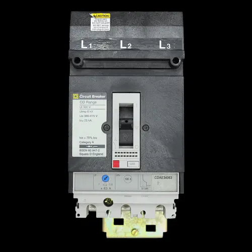 SQUARE D 63 AMP 25kA TRIPLE POLE MCCB CDAE34063