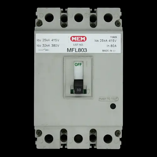 MEM 80 AMP 25kA TRIPLE POLE MCCB MFL803 MFL 803 GREY