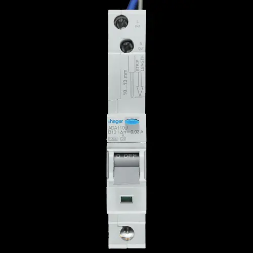 HAGER 10 AMP CURVE B 10kA 30mA RCBO TYPE A ADA110U 104532