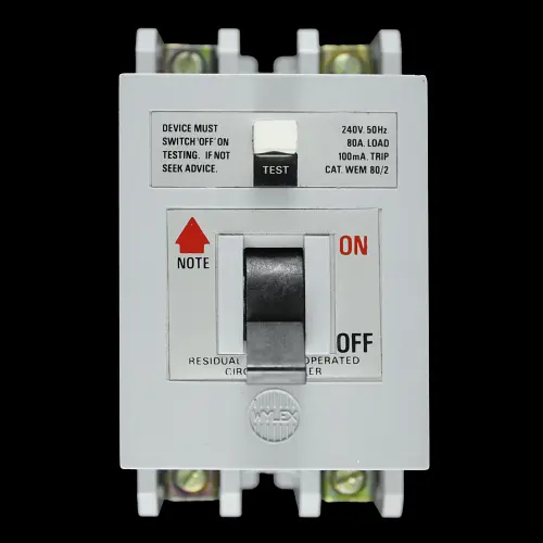 WYLEX 80 AMP 100mA DOUBLE POLE RCCB RCD WEM80/2
