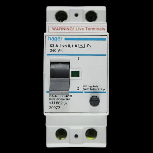 HAGER 63 AMP 100mA DOUBLE POLE RCD TYPE AC U862 U1 20072