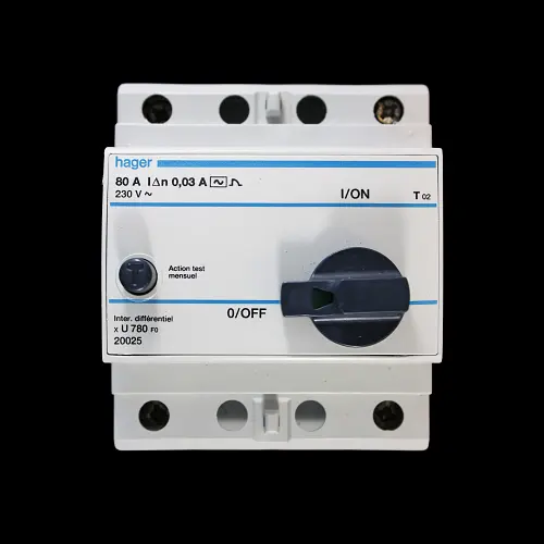 HAGER 80 AMP 30mA DOUBLE POLE RCD TYPE AC U780 F0 20025