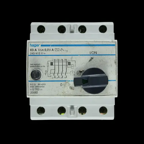 HAGER 63 AMP 30mA FOUR POLE RCD U763 U1 20082