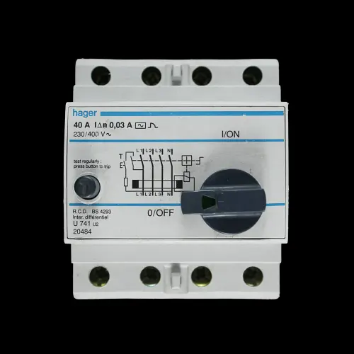 HAGER 40 AMP 30mA FOUR POLE RCD TYPE AC U741 U2 20484
