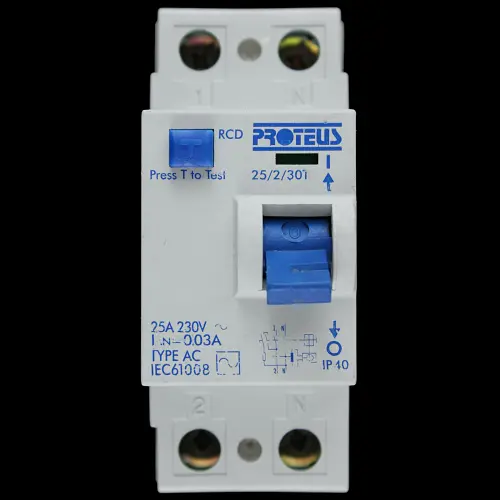 PROTEUS 25 AMP 30mA DOUBLE POLE RCD TYPE AC 25/2/30T