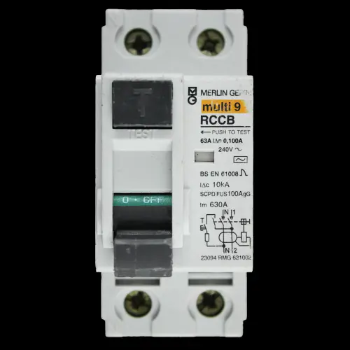 MERLIN GERIN 63 AMP 100mA 10kA DOUBLE POLE RCCB TYPE AC 23094 RMG 631002