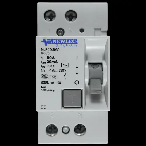 NEWLEC 80 AMP 30mA DOUBLE POLE RCCB NLRCD8030