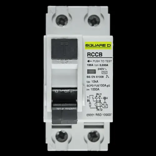 SQUARE D 100 AMP 30mA DOUBLE POLE RCCB TYPE AC 05001 RSD 100032