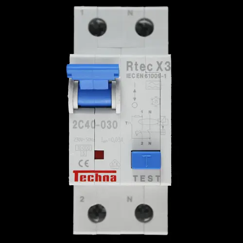 TECHNA 40 AMP CURVE C 10kA 30mA DOUBLE POLE RCBO RTEC X3 2C40-030