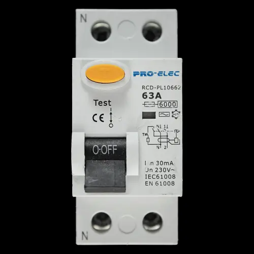 PRO-ELEC 63 AMP 30mA DOUBLE POLE RCD TYPE AC RCD-PL10662 OB