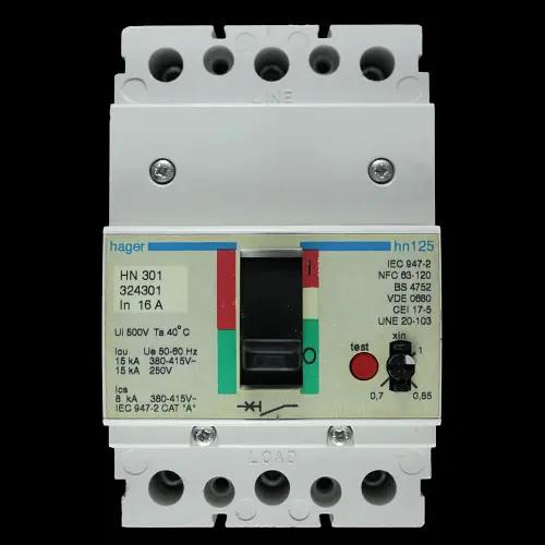 HAGER 16 AMP 15kA TRIPLE POLE MCCB HN301 324301 HN125