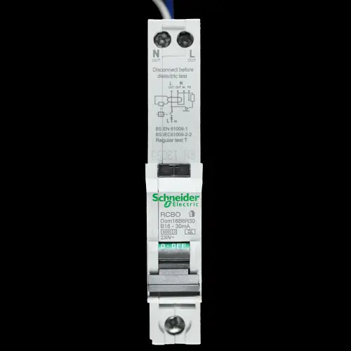SCHNEIDER 16 AMP CURVE B 6kA 30mA RCBO TYPE A DOM16B6R30