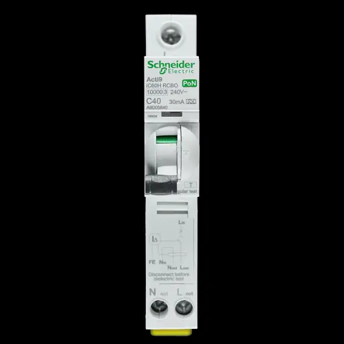SCHNEIDER 40 AMP CURVE C 10kA 30mA RCBO TYPE A A9D05840 PoN ACTI9 IC60H
