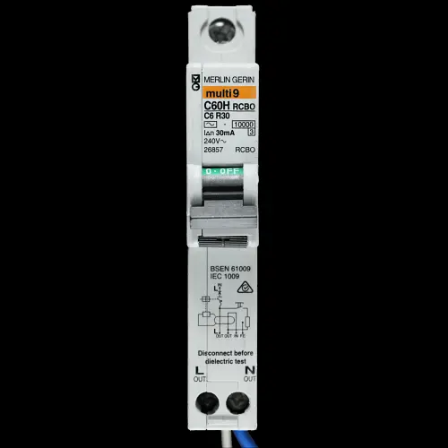 MERLIN GERIN 6 AMP CURVE C 10kA 30mA RCBO TYPE AC C60HC6R30 26857
