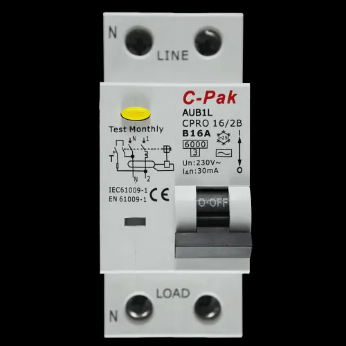 C-PAK B 16 RCBO DOUBLE POLE 6kA 30mA TYPE AC AUB1L CPRO 16/2B