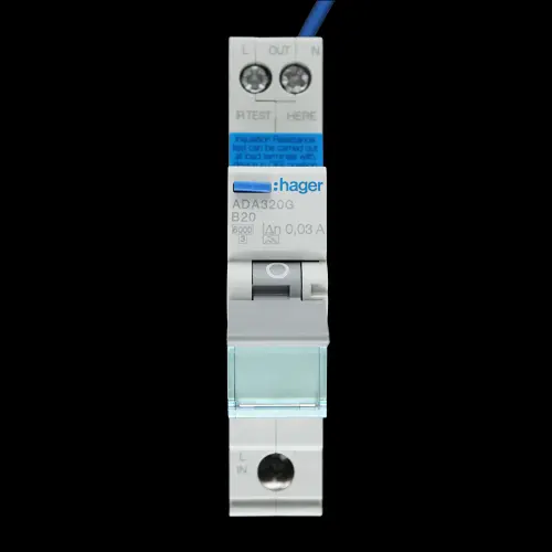 HAGER B 20 RCBO 6kA 30mA TYPE A ADA320G