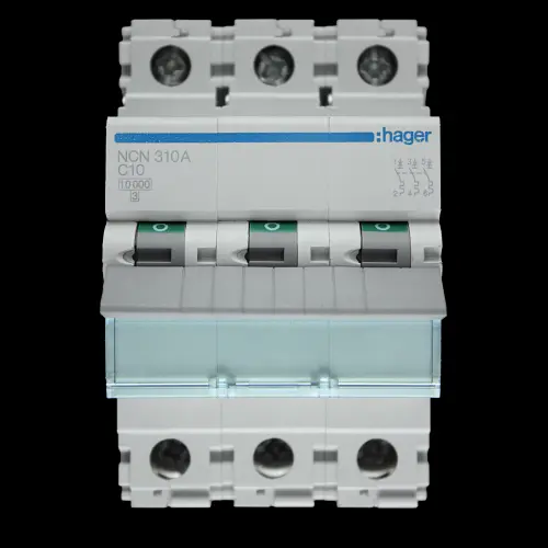 HAGER 10 AMP CURVE C 10kA TRIPLE POLE MCB CIRCUIT BREAKER 461580 NCN310A