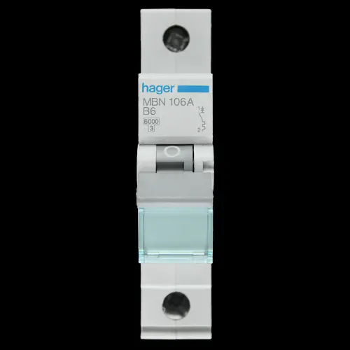HAGER 6 AMP CURVE B 6kA MCB CIRCUIT BREAKER MBN106A 434316