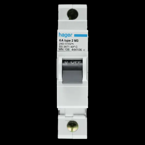 HAGER 6 AMP TYPE 2 M3 MCB CIRCUIT BREAKER MN106 444106