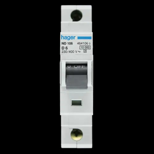 HAGER 6 AMP CURVE D 10kA MCB CIRCUIT BREAKER 464106 ND106
